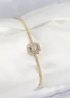 Pirinç Zirkon Taşlı Kare Model Gold Renk Kadın Bilekilk