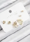 Pirinç Zirkon Taşlı Kelebek Model Gold Renk 925 Ayar Gümüş Çivi Kadın Küpe Set
