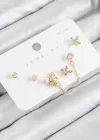Pirinç Zirkon Taşlı Kelebek Model Gold Renk 925 Ayar Gümüş Çivi Kadın Küpe Set