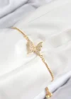Pirinç Zirkon Taşlı Kelebek Model Gold Renk Asansörlü Kadın Bileklik