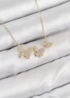 Pirinç Zirkon Taşlı Kelebek Model Gold Renk Kadın Kolye