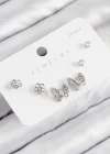 Pirinç Zirkon Taşlı Kelebek Model Gümüş Renk 925 Ayar Gümüş Çivi Kadın Küpe Set