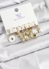Pirinç Zİrkon Taşlı Kelebek ve Yıldız Model Gold Renk 3lü Çift Kadın Küpe