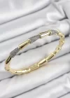 Pirinç Zirkon Taşlı Kemik Model Gold Renk Vip Kadın Bileklik