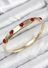 Pirinç Zirkon Taşlı Kırmızı Kalp Model Gold Renk Kadın Kelepçe