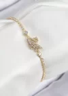 Pirinç Zirkon Taşlı Kuğu Model Gold Renk Kadın Bileklik