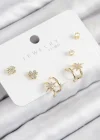 Pirinç Zirkon Taşlı Kutup Yıldızı Model Gold Renk 925 Ayar Gümüş Çivi Kadın Küpe Set
