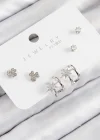 Pirinç Zirkon Taşlı Kutup Yıldızı Model Gümüş Renk 925 Ayar Gümüş Çivi Kadın Küpe Set