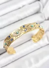 Pirinç Zirkon Taşlı Mavi Boncuklu Göz Model Gold Renk Altı Açık Kadın Bileklik