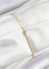 Pirinç Zirkon Taşlı Nazar Model Ezme Zincir Gold Renk Kadın Bileklik