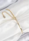 Pirinç Zirkon Taşlı Nazar Model Ezme Zincir Gold Renk Kadın Bileklik