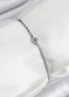 Pirinç Zirkon Taşlı Nazar Model Ezme Zincir Gümüş Renk Kadın Bileklik