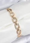 Pirinç Zirkon Taşlı Parçalı Zincir Model Gold Renk Kadın Bileklik