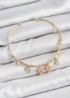 Pirinç Zirkon Taşlı Pembe Kalp Model Gold Renk Charm Bileklik