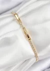 Pirinç Zirkon Taşlı Pembe Kalp Model Gold Renk Kadın Bileklik