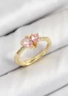 Pirinç Zirkon Taşlı Pembe Kalp Model Gold Renk Kadın Yüzük