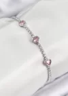 Pirinç Zirkon Taşlı Pembe Kalp Model Gümüş Renk Kadın Bileklik