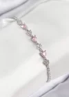 Pirinç Zirkon Taşlı Pembe Kalp Model Gümüş Renk Kadın Bileklik