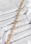 Pirinç Zirkon Taşlı Pembe Yonca Baget Model Gold Renk VIP Seri Kadın Bileklik