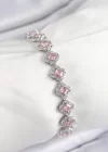 Pirinç Zirkon Taşlı Pembe Yonca Baget Model Gümüş Renk VIP Seri Kadın Bileklik