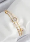 Pirinç Zirkon Taşlı Pırlanta Model Gold Renk Kadın Bileklik