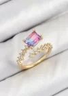 Pirinç Zirkon Taşlı Renkli Model Gold Renk Kadın Yüzük