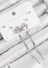 Pirinç Zirkon Taşlı Sallantılı Fiyonk Model Gümüş Renk 925 Ayar Gümüş Çivi Kadın Küpe Set