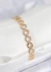 Pirinç Zirkon Taşlı Sıralı Halka Model Gold Renk Kadın Bileklik