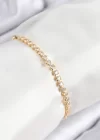 Pirinç Zirkon Taşlı Sıralı Model Gold Renk Asansörlü Kadın Bileklik
