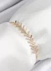 Pirinç Zirkon Taşlı Sıralı Ok Model Gold Renk Asansörlü Kadın Bileklik