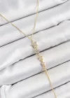 Pirinç Zirkon Taşlı Sıralı Yıldız Figürlü Y Model Gold Renk Kadın Kolye