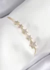 Pirinç Zirkon Taşlı Sıralı Yıldız Model Gold Renk Asansörlü Kadın Bileklik