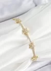Pirinç Zirkon Taşlı Sıralı Yıldız Model Gold Renk Kadın Bileklik