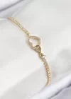 Pirinç Zirkon Taşlı Sonsuzluk Kalp Model Gold Renk Kadın Bileklik