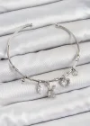 Pirinç Zirkon Taşlı Tavşan Ve Kalp Model Gümüş Renk Charm Bileklik