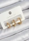 Pirinç Zirkon Taşlı Yıldız Model Gold Renk 3lü Çift Kadın Küpe Set