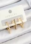 Pirinç Zirkon Taşlı Yıldız Model Gold Renk 3lü Çift Kadın Küpe Set