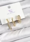 Pirinç Zİrkon Taşlı Yıldız Model Gold Renk 3lü Kadın Küpe