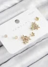 Pirinç Zirkon Taşlı Yıldız Model Gold Renk 925 Ayar Gümüş Çivi Kadın Küpe Set