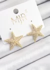 Pirinç Zirkon Taşlı Yıldız Model Gold Renk Kadın Küpe