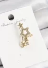 Pirinç Zirkon Taşlı Yıldız Model Gold Renk Sağ Kıkırdak Küpe