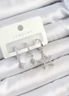 Pirinç Zirkon Taşlı Yıldız Model Gümüş Renk 3lü Çift Kadın Küpe Set