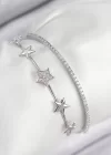 Pirinç Zirkon Taşlı Yıldız Model Gümüş Renk Kadın Bileklik