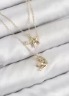 Pirinç Zirkon Taşlı Yıldız Ve Ay Model Gold Renk Kadın Kolye