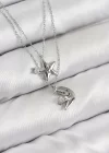 Pirinç Zirkon Taşlı Yıldız Ve Ay Model Gümüş Renk Kadın Kolye