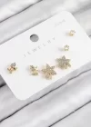 Pirinç Zirkon Taşlı Yıldız Ve Gül Model Gold Renk 925 Ayar Gümüş Çivi Kadın Küpe Set