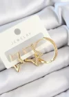 Pirinç Zirkon Taşlı Yıldız Ve Halka Model Gold Renk 3lü Çift Kadın Küpe Set