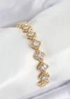 Pirinç Zirkon Taşlı Yonca Baget Model Gold Renk VIP Seri Kadın Bileklik
