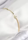 Pirinç Zirkon Taşlı Yonca Model Ezme Zincir Gold Renk Kadın Bileklik