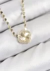 Pirinç Zirkon Taşlı Yonca Model Ezme Zincir Gold Renk Kadın Kolye